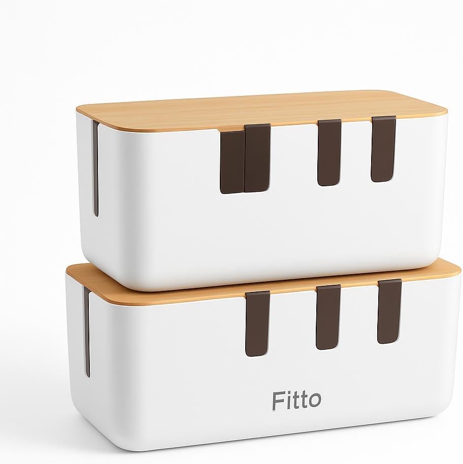 96 Pieces Power Cord Storage Boxes (Bamboo Lid + ABS – White – 2-Pack)