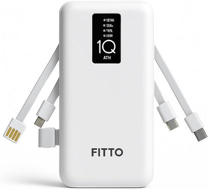 10000mAh Power Bank USB 4In1 Built-In Cables Compatible with Phones & Tablets
