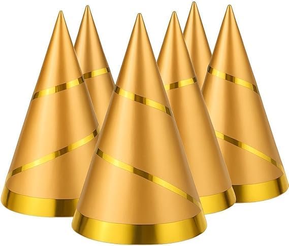 120 Pieces Gold Cone Party Hats Medium Pack of 6 - Birthday Party Cone Hats for Kids & Adults Party Supplies
