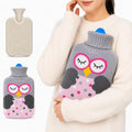 96 Pieces 2 Liter Hot Water Bags with Soft Owl Knitted Cover (Wide Mouth – Leak-Resistant Stopper – Reusable Warm Water Bottle – Grey)
