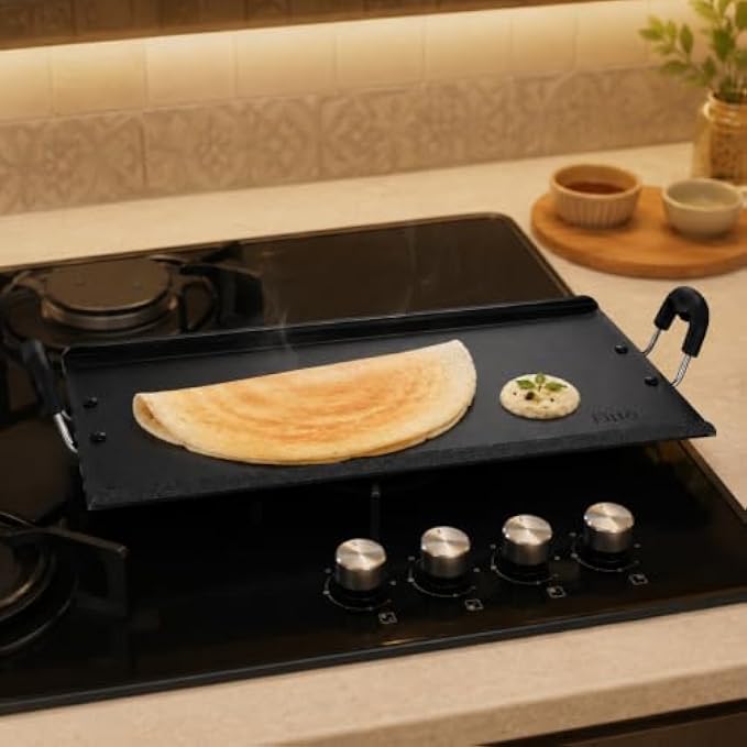 48 Pieces Nonstick Rectangular Dosa Tawas with Easy-Grip Handles (Raised Edge Flat Griddle Pan for Roti – Pancakes and Everyday Cooking – Black)