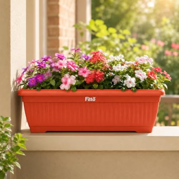 72 Pieces 62 cm Rectangular Plant Pots with Matching Drainage Tray (Durable Lightweight Plastic Planter for Herbs Flowers Indoor Outdoor Balcony Garden – Orange)