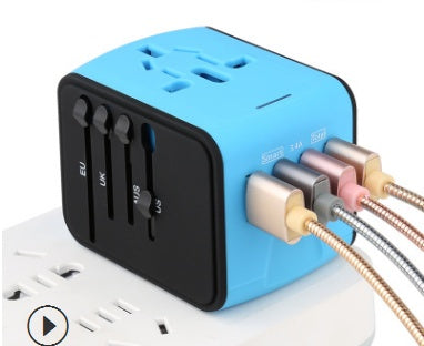 Universal Travel Adapter Cube in Blue and Black