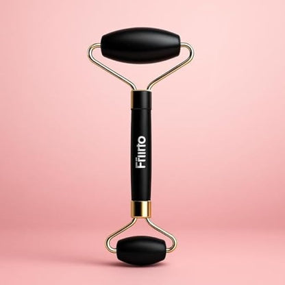 Black Facial Roller Face Massager - Dual Head Stainless Steel Face & Eye Roller for Puffiness, Lymphatic Drainage, Anti-Aging, Portable