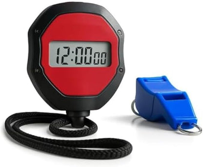 Stopwatch Timer with Whistle - Digital Sports Stopwatch with Lanyard, Lap Timer, Countdown & Alarm, Water-Resistant for Coaching