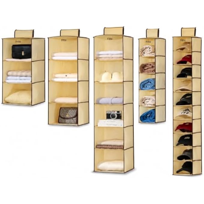96 Pieces Hanging Closet Organizers (Beige Fabric Wardrobe Storage Shelf for Clothes – Bags – Shoes and Accessories)
