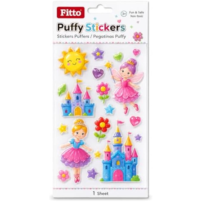 144 Pieces Cute Puffy Craft Stickers (Fairy Princess and Castle Self-Adhesive Sticker Sheet for Cards – Notebooks and Scrapbooks)