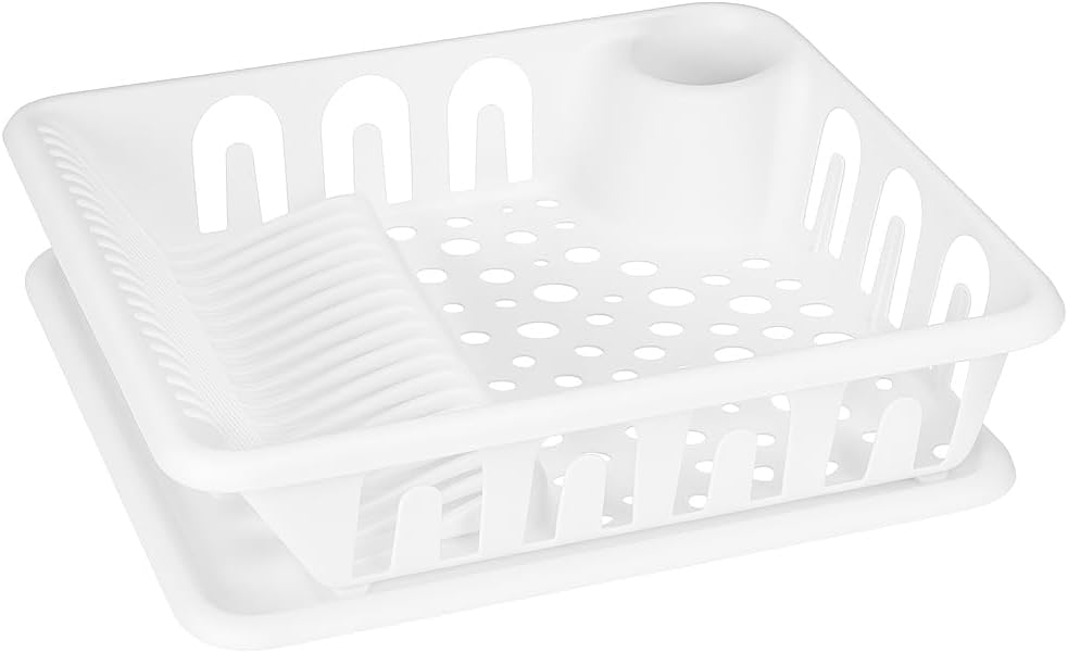 White Dish Drainer - Stainless Steel, Adjustable Rack for Large & Small Dishes, Space-Saving Kitchen Organizer with Draining Tray, Easy to Clean, Ideal for Modern Kitchens