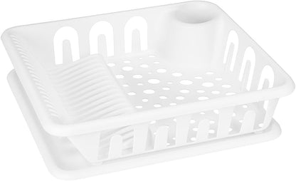 White Dish Drainer - Stainless Steel, Adjustable Rack for Large & Small Dishes, Space-Saving Kitchen Organizer with Draining Tray, Easy to Clean, Ideal for Modern Kitchens
