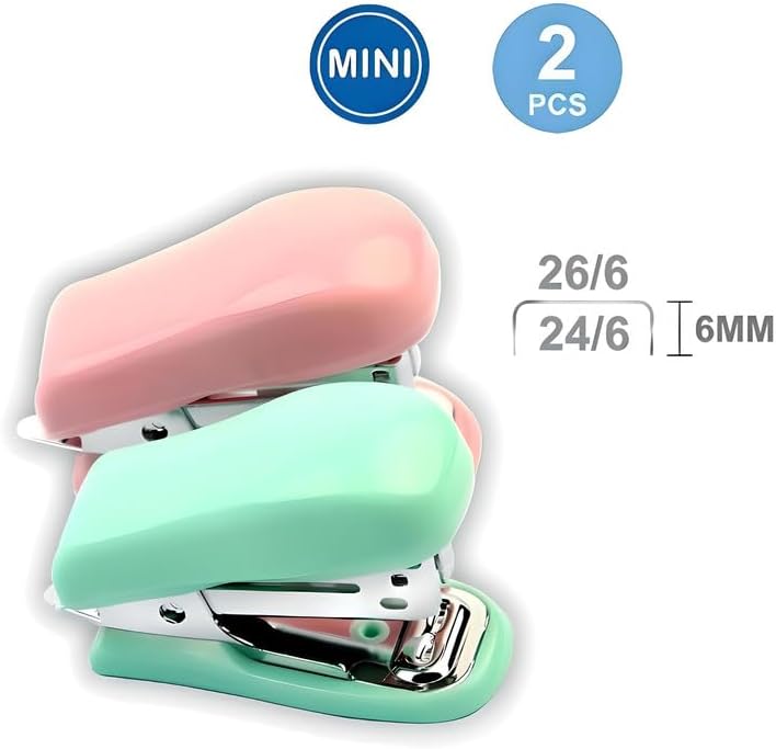 120 Pieces Mini Stapler 1 Pieces (Compatible with 24/6 & 26/6 Size Pins – Pink)