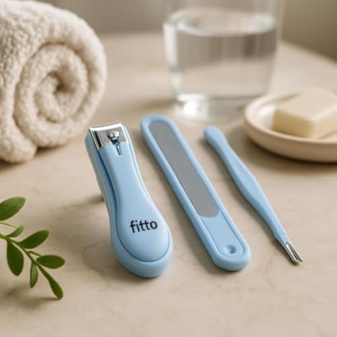 Blue Manicure & Pedicure Kit - Travel Nail Clippers Set with Cuticle Nipper, Nail Scissors, File, Tweezers in Carry Case