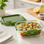 96 Pieces 520 ML Square Glass Food Storage Containers with Green Leak-Resistant Lid (4-Side Locking Clips – Stackable Kitchen Storage Box)