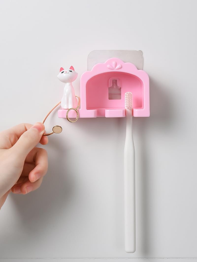 Cat Toothbrush Holder – Wall-Mounted Design – Blue & Pink – 2 Pack