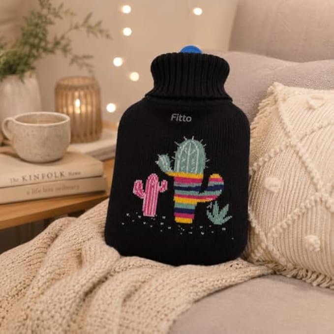 96 Pieces 2L Hot Water Bags with Black Knitted Cover (Reusable Warm Water Bottle with Leak-Resistant Stopper for Bed – Sofa and Daily Comfort)