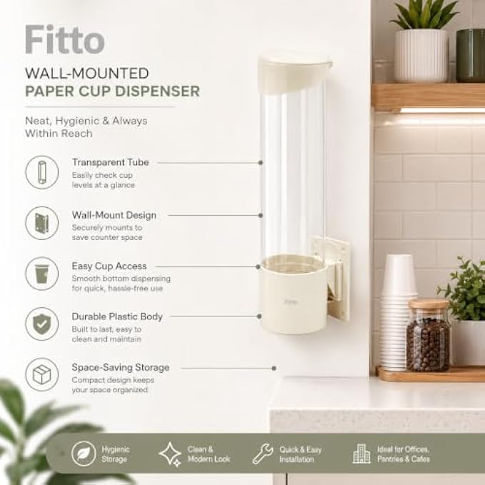 72 Pieces Wall Mounted Paper Cup Dispensers (Transparent Tube Cup Holder with Easy Cup Access for Kitchen – Pantry – Office and Cafe Use)