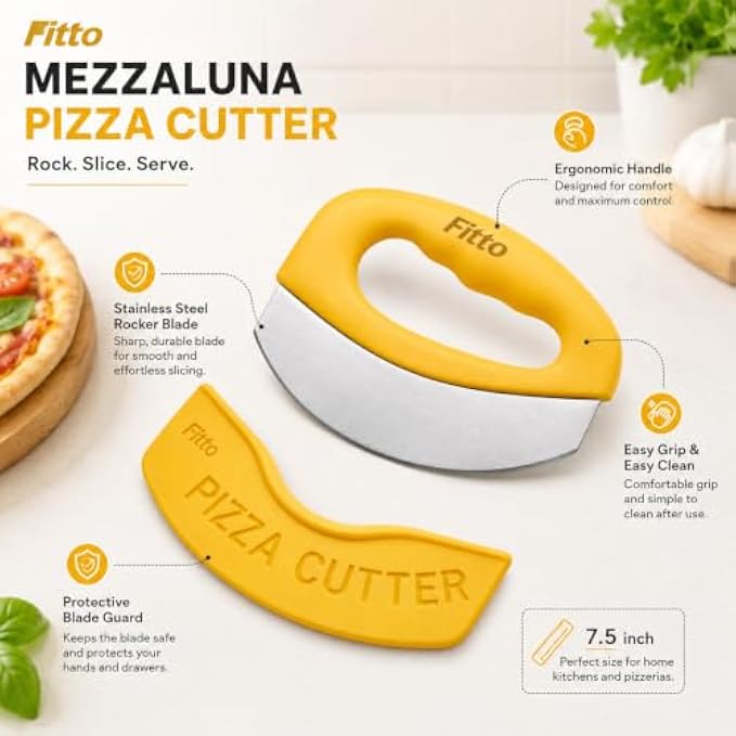 120 Pieces Mezzaluna Pizza Cutter Yellow Rocker Knives with Stainless Steel Blade (Curved Pizza Slicer with Protective Cover)
