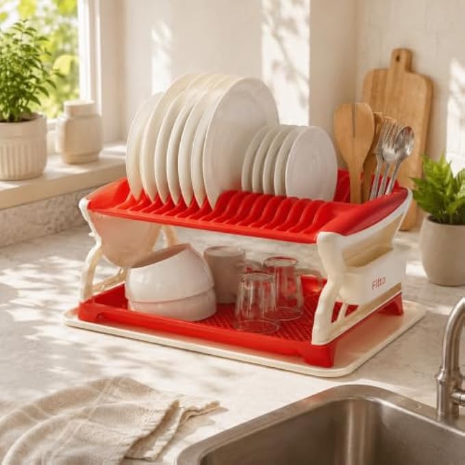 72 Pieces 2 Tier Dish Racks with Drainage Base Tray for Plates Bowls Cups and Kitchen Counter Storage