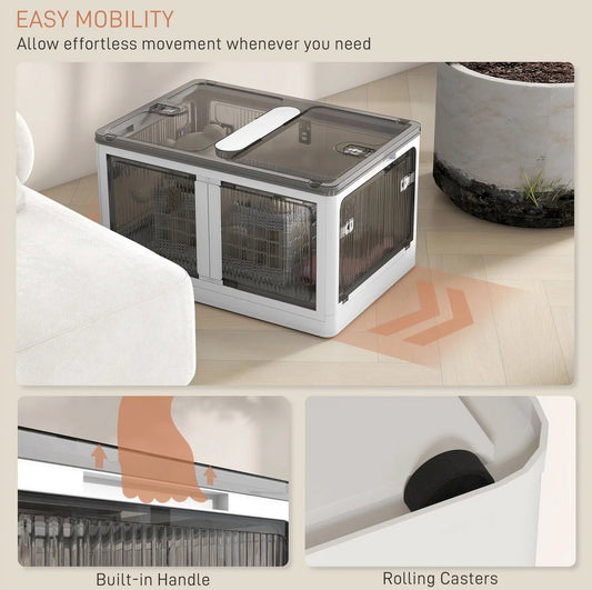 Transparent Rolling Storage Box with Built-in Handle