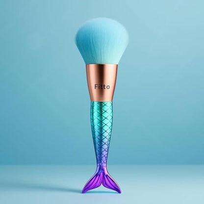 Rounded Blue Makeup Brush - Soft Synthetic Face Brush for Powder, Blush, Foundation & Blending