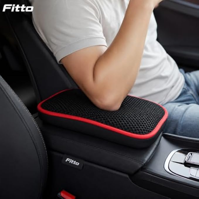 96 Pieces Car Armrest Cushions (Breathable Mesh Center Console Pad with Non-Slip Backing and Red Trim for Driving Comfort and Armrest Protection)