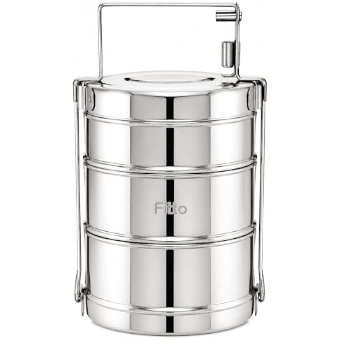 72 Pieces 3 Layer Stainless Steel Lunch Boxes with Carry Handle (304 Food-Grade Tiffin Carrier – Leak-Resistant Side Locks – Reusable Food Storage Container – Silver)