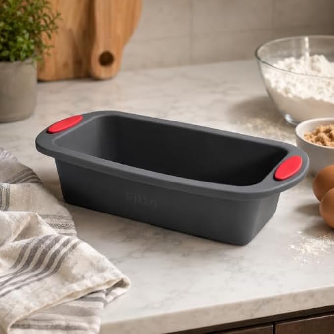96 Pieces Silicone Loaf Pans with Easy-Grip Handles (Non Stick Flexible Bread Baking Mold – Oven Freezer and Dishwasher Safe 24x10 cm – Dark Grey and Red)