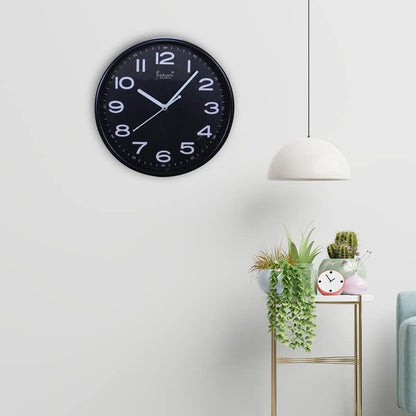 Sleek Black 25cm Round Wall Clock for Living Room, Bedroom, Kitchen, and Office | Stylish and Minimalist Design | Silent Quartz Movement with Easy-to-Read Numbers