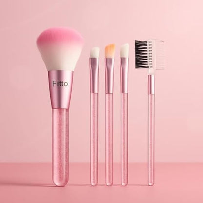 10-Piece Pink Makeup Brush Set with Travel Case - Synthetic Makeup Brushes for Foundation Powder Blush Eyeshadow Concealer Contour