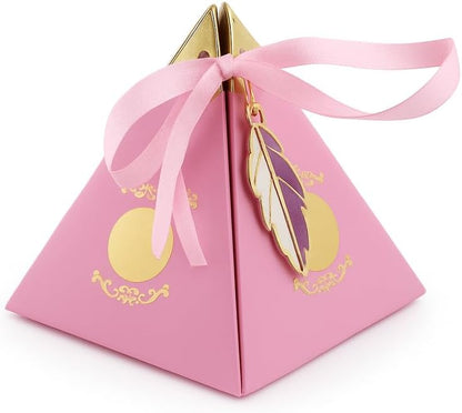 12 Pieces Pink Pyramid Shape Candy Gift Box 8.5x8.5x10cm for Party Favors and Events
