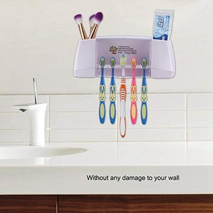 Toothbrush Holder,Bathroom Accessories, Wall-Mounted Toothpaste Holder with Dust Protection Cover, Drain Holes, Suction Hook, Multifunctional Bathroom Organizer