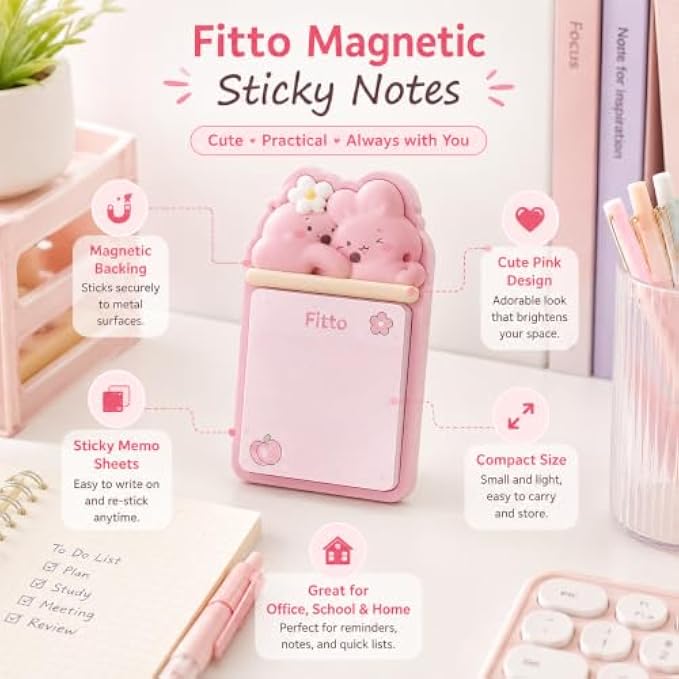 144 Pieces Magnetic Sticky Note Holders with Memo Pad (Compact Pink Note Dispenser for Refrigerator – Locker – Office Desk and Home)