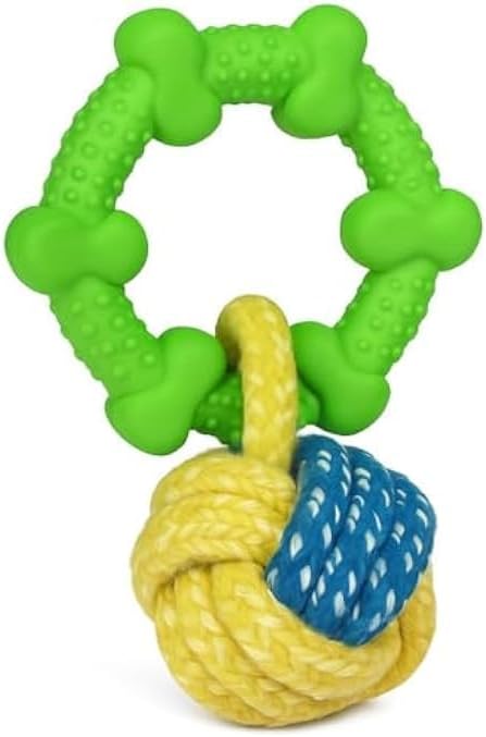 Dog Rope Toy - Green 19.5 x 8.5 cm | Durable Cotton Chew & Tug Toy for Dogs and Puppies - Dental Cleaning, Fetch & Interactive Play