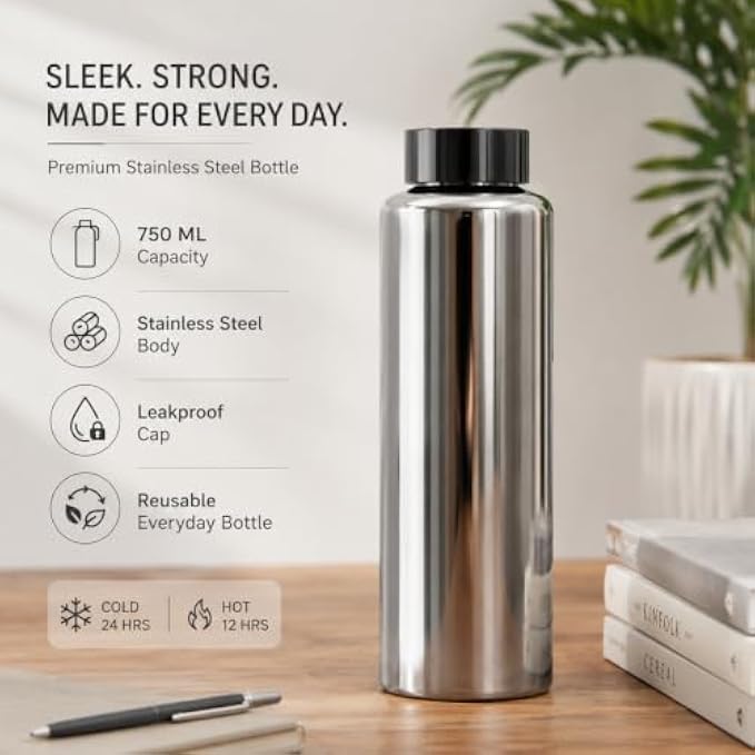 72 Pieces 750ml Stainless Steel Water Bottles with Leakproof Screw Cap (Reusable Portable Drinking Bottle for Home Office Travel and Gym – Silver)