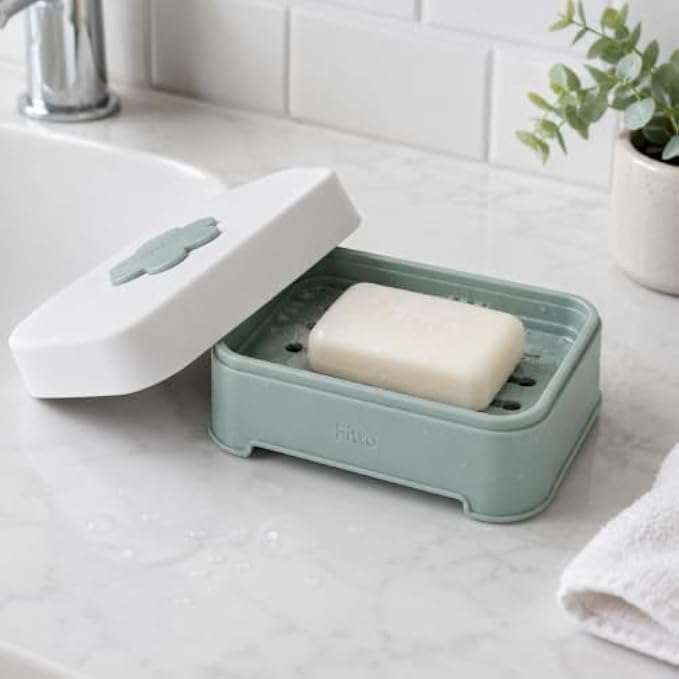 144 Pieces Soap Boxes with Drainage Design (Portable Soap Holder Case with Lid – Easy Clean Bathroom Soap Dish for Travel – Gym – Camping and Daily Use – White and Sage Green)