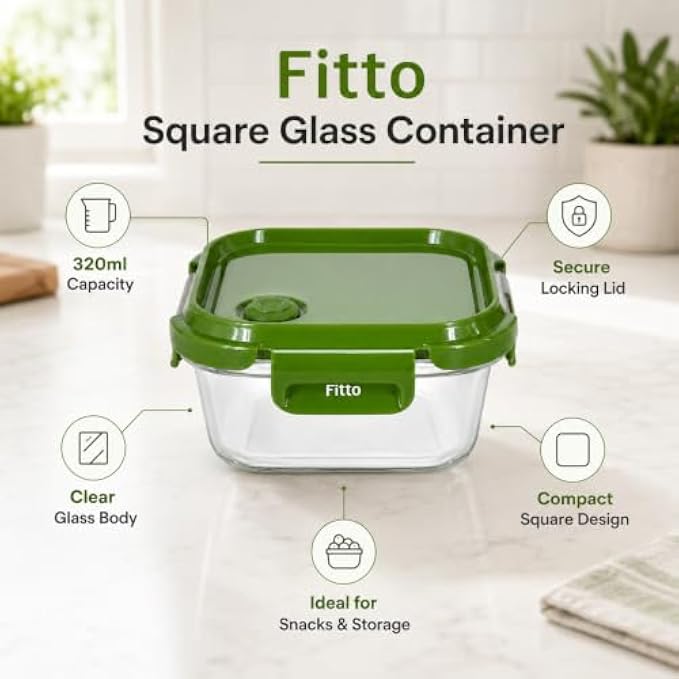 120 Pieces Square Glass Containers (320ml with Secure Locking Lid – Clear Food Storage Box for Snacks and Kitchen Storage)
