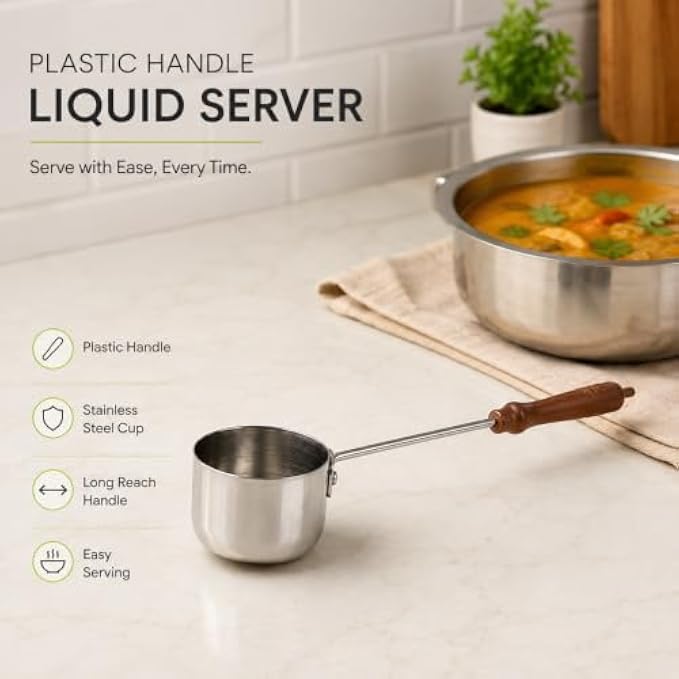 96 Pieces Stainless Steel Liquid Servers with Long Plastic Handle (Deep Serving Ladle for Soup – Curry – Gravy and Sauces – Silver and Brown)