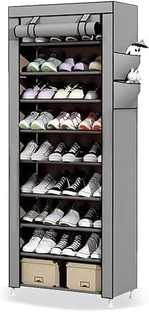 FITTO 10-Tier Foldable Shoe Rack Storage Cabinet - Holds 27 Pairs, Portable Shoe Organizer with Cover, Space-Saving Shoe Storage Box for Bedroom & Closet (155cm X 60cm X 30cm)