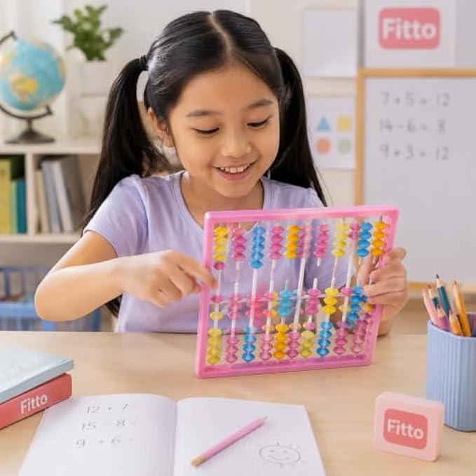 120 Pieces Student Abacus with Multicolor Counting Beads (Pink Frame Math Learning Tool for Counting and Basic Arithmetic)