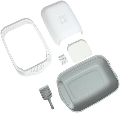 Enclosed Cat Litter Box - White