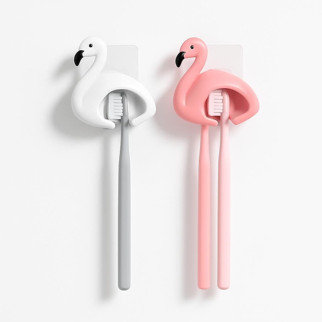 120 Pieces Flamingo Toothbrush Holders (Wall-Mounted Design – Pack of 2 – Pink/White)