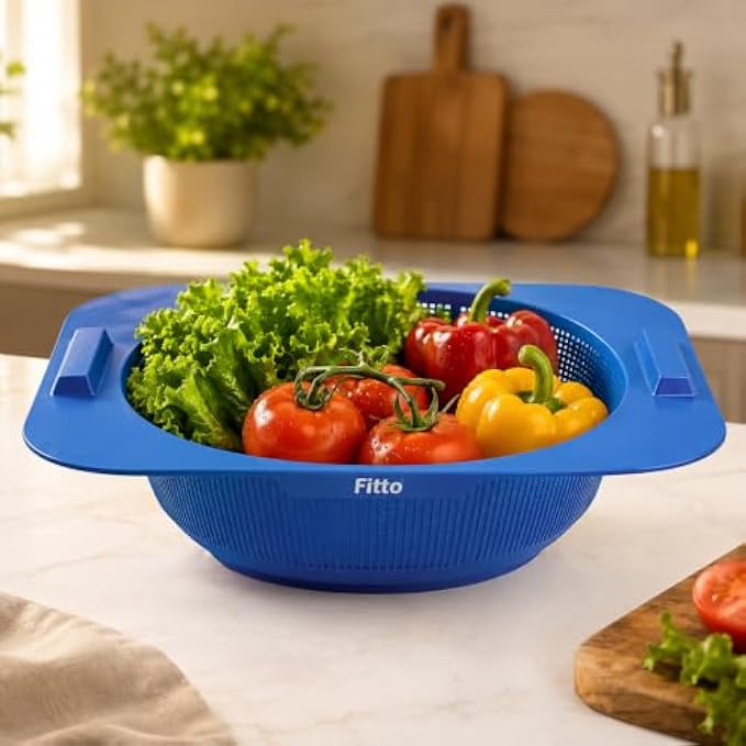 120 Pieces Blue Plastic Drain Tray Baskets for Sink (Fruit Vegetable Washing Colander – Deep Basket with Handles)