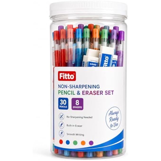 96 Pieces Non-Sharpening Pencil and Eraser Sets (30pcs Assorted Colors 0.7 mm Mechanical Pencils with 8pcs Erasers for Writing – Notes – School – Home and Office)