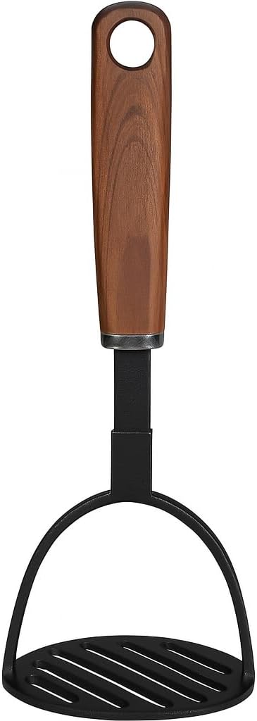 Bean Masher with Wood Look Handle – Durable Black Nylon Head, Soft Touch Grip, Non-Scratch for Enamel, Ceramic & Nonstick Cookware – Ideal for Everyday Use