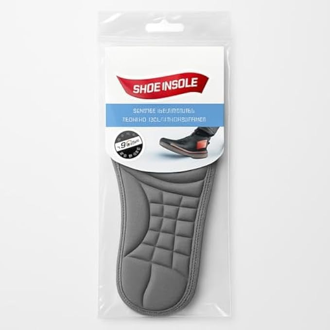 Foam Shoe Insoles Grey 1 Pair Size 35-46 - Cushioned Removable Comfort Insoles for Men & Women, Breathable Shock Absorbing Inserts