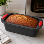 96 Pieces Silicone Loaf Pans with Easy-Grip Handles (Non Stick Flexible Bread Baking Mold – Oven Freezer and Dishwasher Safe 24x10 cm – Dark Grey and Red)
