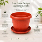 96 Pieces 25 cm Plastic Plant Pots with Matching Saucer (Textured Lightweight Flower Planter for Indoor and Outdoor Plants – Durable Decorative Garden Pot – Orange Red)