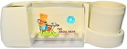 Toothbrush Holder, 5 Slots 2 Cups, Space-Saving Wall-Mounted Toothpaste Holder with Dust Protection Cover, Drain Holes, Suction Hook, Multifunctional Bathroom Organizer