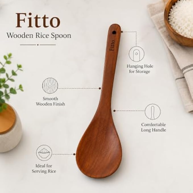 120 Pieces Wooden Rice Spoons with Long Handle and Hanging Hole (Smooth Wood Serving Spoon for Rice Cooking Serving Mixing Kitchen Use – Brown)