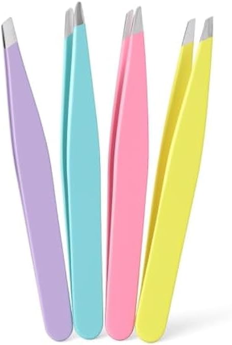 96 Pieces Tweezers Pack of 4 Assorted Colors - Stainless Steel Precision Eyebrow Tweezers for Hair Removal (Beauty & Grooming)