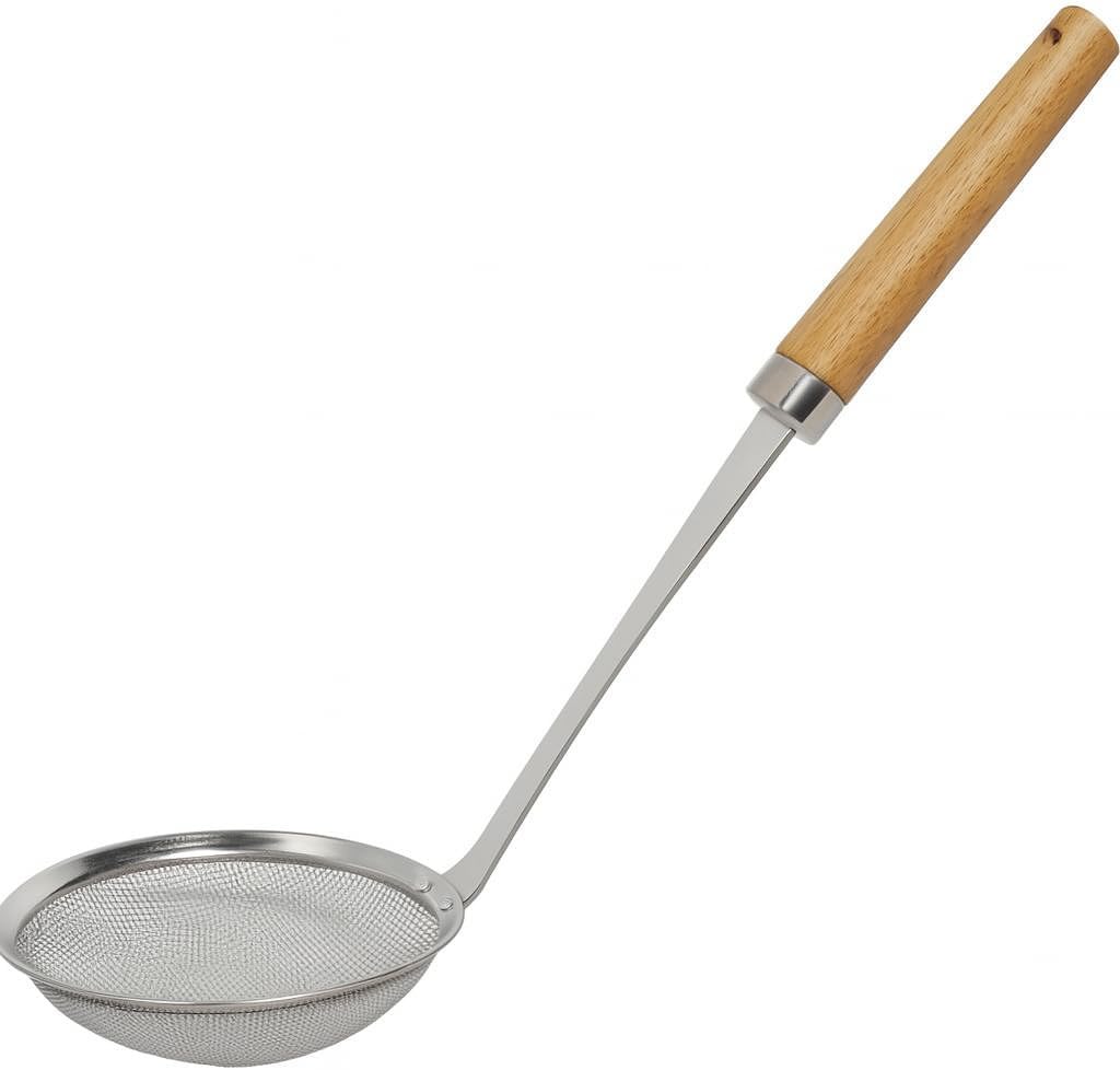 120 Pieces Stainless Steel Spider Strainers with Natural Wooden Handle | Professional Grade Mesh Skimmer Spoon for Cooking Spaetzle and Pasta